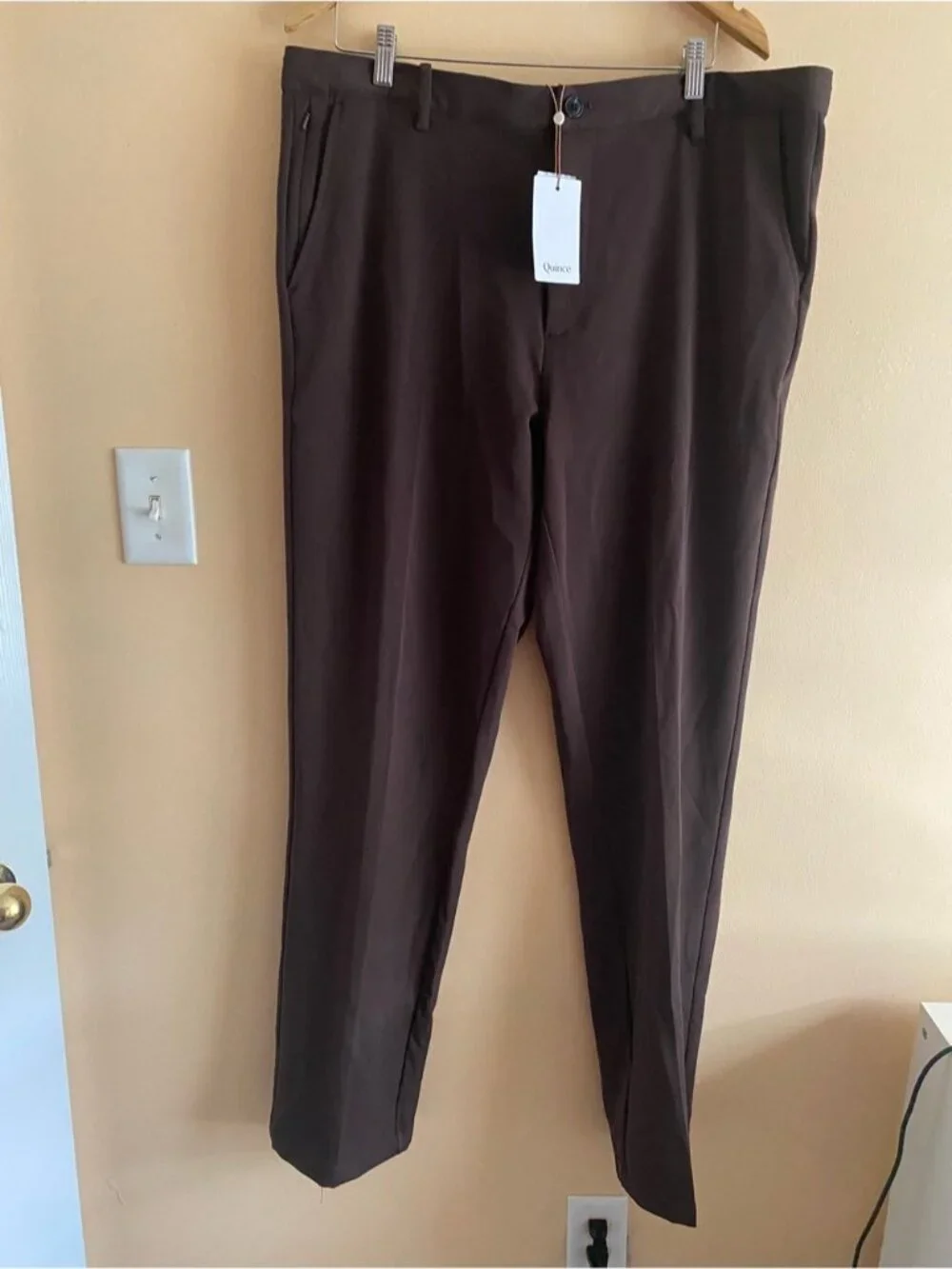 Quince Ultra-Stretch 24/7 Smart Chino Pants Men 38x34 Brown Office Stretch NEW